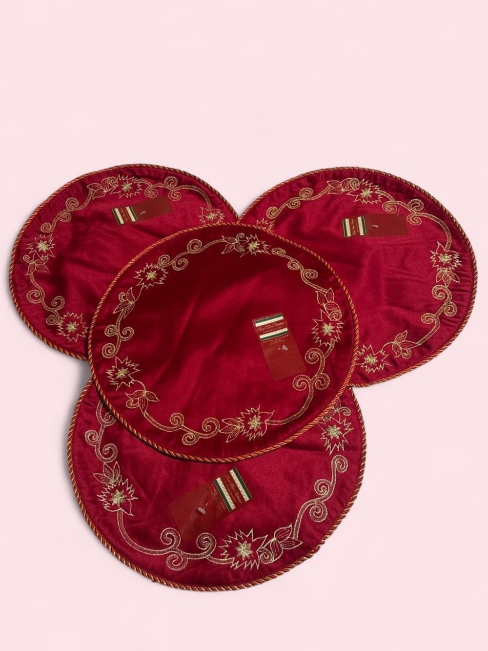 Embroidered Red Velvet Holiday Tree Skirt Set
